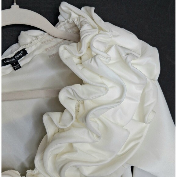 Samuel Dong Womens Zipper Wired Ruffled Cuffed Long Sleeve Jacket Cream Sz L - Picture 6 of 8